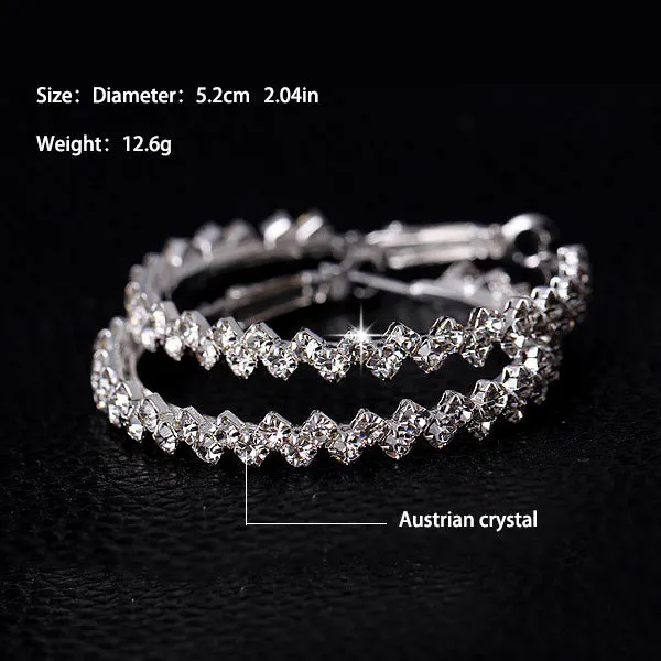 17KM Brand New Design Fashion Charm Austrian crystal hoop earrings Geometric Round  Shiny rhinestone big earring jewelry women