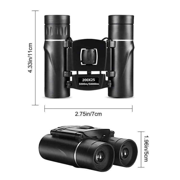 200 x 25 With Phone Clip HD Powerful Folding Binoculars for Hunting Outdoor Camping