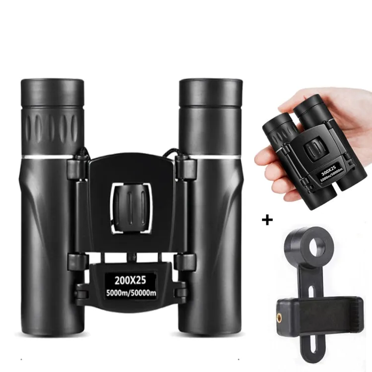 200 x 25 With Phone Clip HD Powerful Folding Binoculars for Hunting Outdoor Camping