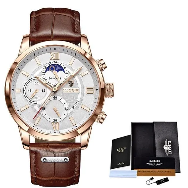 2021 LIGE Men's Watches Top Brand Luxury Men Wrist Watch Leather Quartz Watch Sports Waterproof Male Clock Relogio Masculino Box