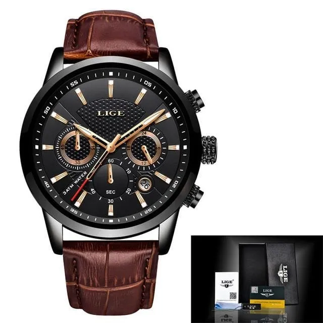 2021 LIGE Men's Watches Top Brand Luxury Men Wrist Watch Leather Quartz Watch Sports Waterproof Male Clock Relogio Masculino Box