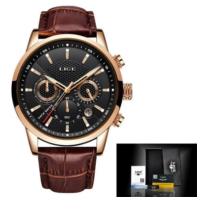 2021 LIGE Men's Watches Top Brand Luxury Men Wrist Watch Leather Quartz Watch Sports Waterproof Male Clock Relogio Masculino Box