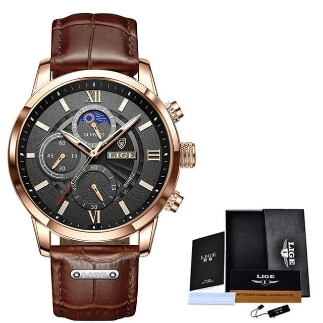 2021 LIGE Men's Watches Top Brand Luxury Men Wrist Watch Leather Quartz Watch Sports Waterproof Male Clock Relogio Masculino Box