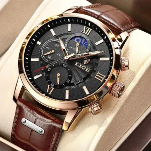 2021 LIGE Men's Watches Top Brand Luxury Men Wrist Watch Leather Quartz Watch Sports Waterproof Male Clock Relogio Masculino Box