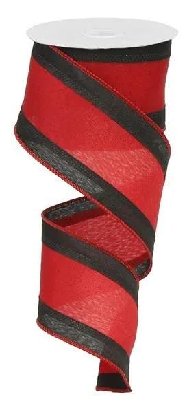 2.5" Satin Tri-Stripe Ribbon: Black/Red - 10Yds