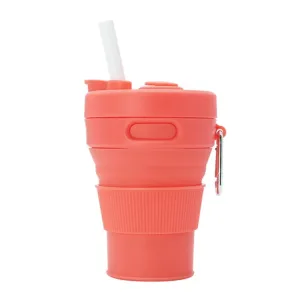 350ML Folding Portable Silicone Telescopic Drinking Coffee Cup Multi-function Silica Cup Travel(Red)