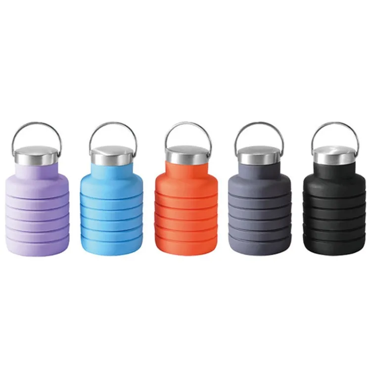 500ml Outdoor Sports Silicone Telescopic Cup Portable Foldable Travel Water Kettle(Purple Handle Lid)