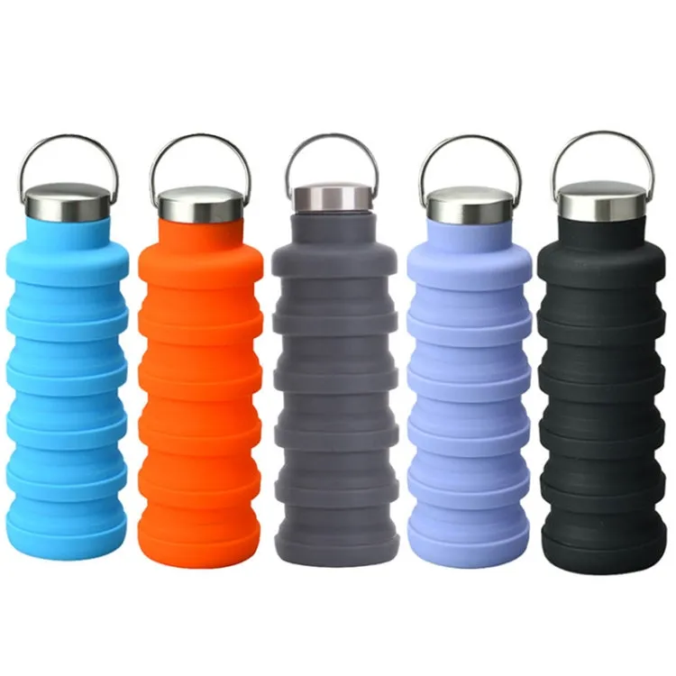 500ml Outdoor Sports Silicone Telescopic Cup Portable Foldable Travel Water Kettle(Purple Handle Lid)