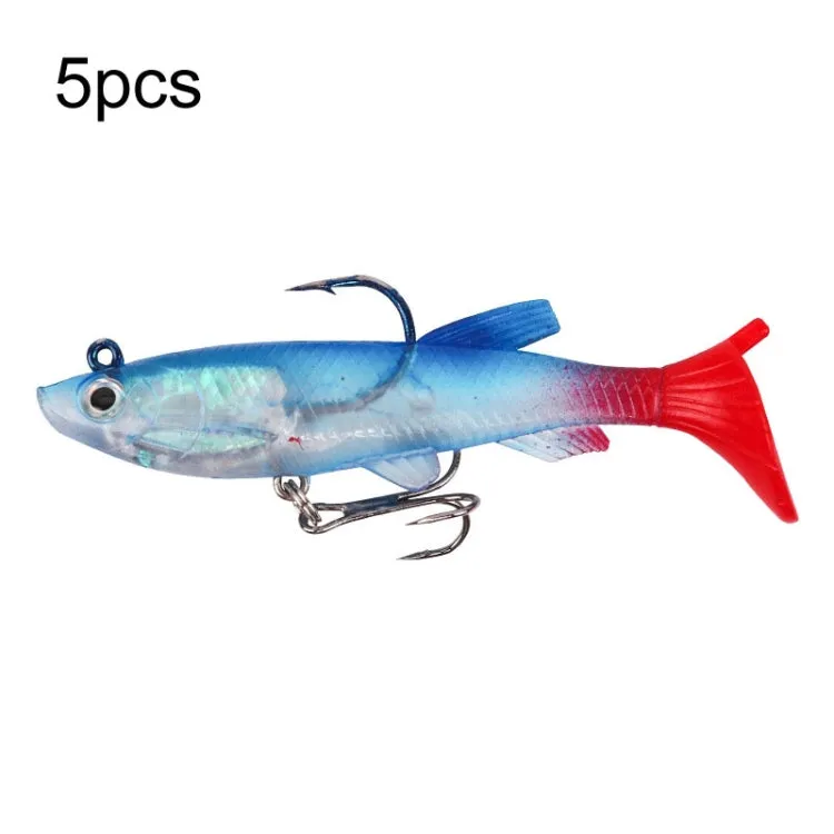 5pcs Roadrunner Soft Lures Leadheads Luminous Lures(Blue  T Tail)