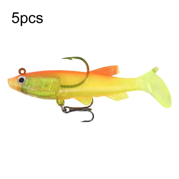 5pcs Roadrunner Soft Lures Leadheads Luminous Lures(Yellow  T Tail)