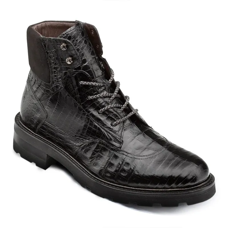 7 CM/2.76 Inches CMR CHAMARIPA Men's Height Increasing Boots - Black Crocodile & Suede Rugged Boots