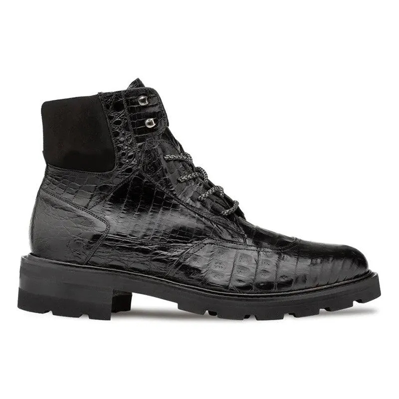 7 CM/2.76 Inches CMR CHAMARIPA Men's Height Increasing Boots - Black Crocodile & Suede Rugged Boots