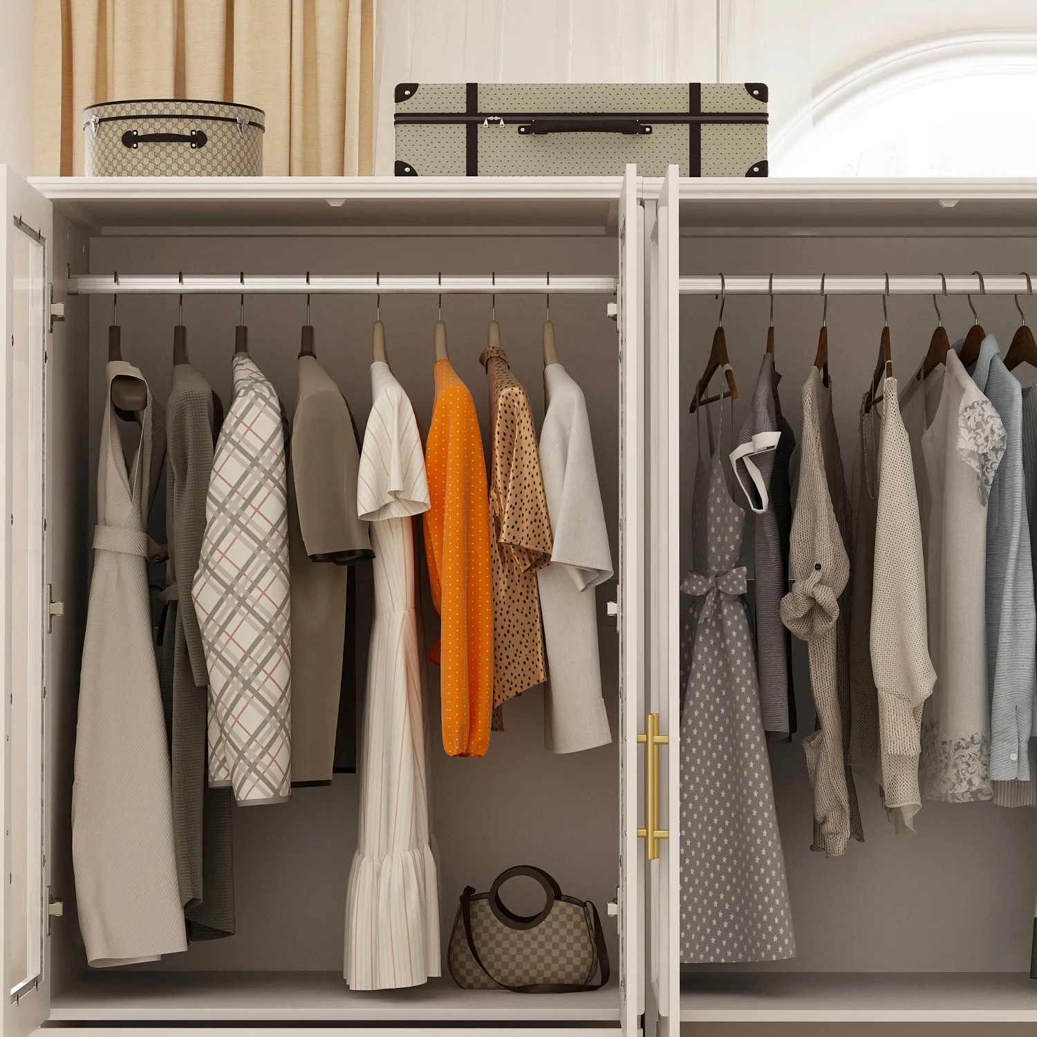 74.8" Large Modular Wardrobe with Glass Doors and Drawers