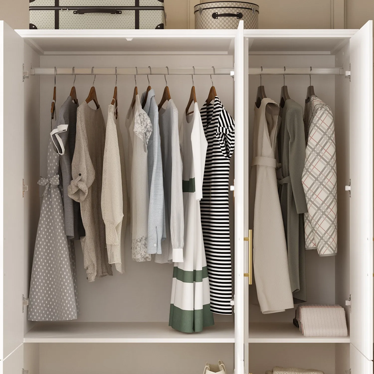 74.8" Large Modular Wardrobe with Glass Doors and Drawers