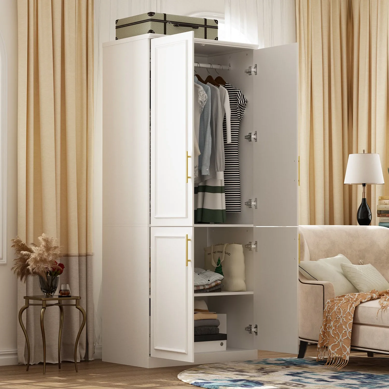 74.8" Large Modular Wardrobe with Glass Doors and Drawers