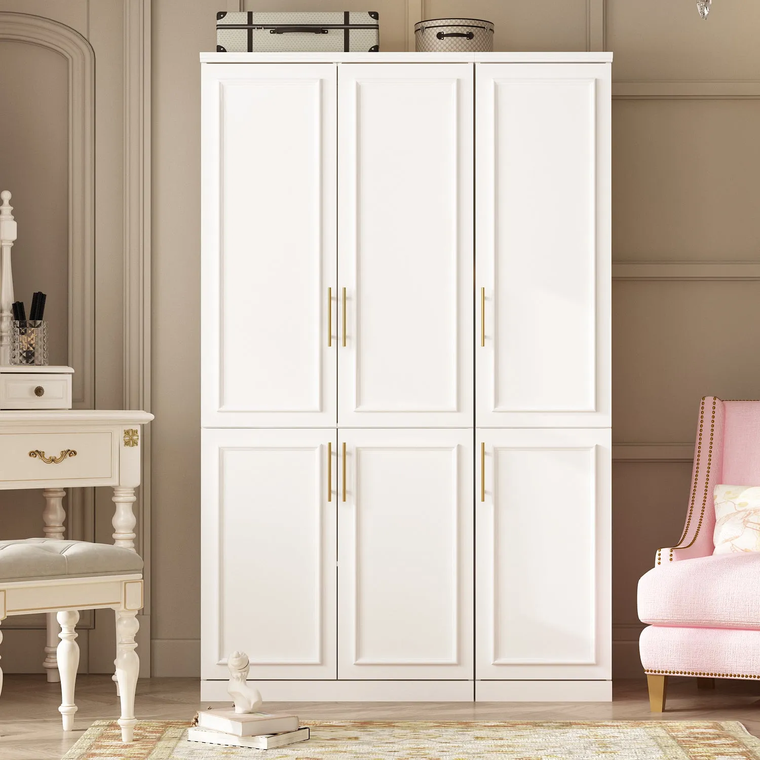 74.8" Large Modular Wardrobe with Glass Doors and Drawers