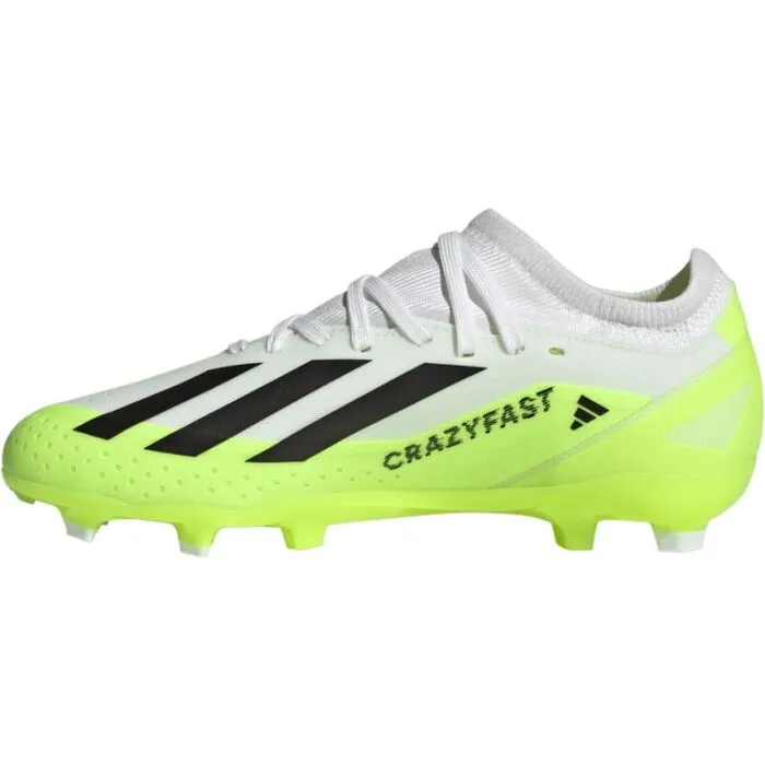 Adidas Kid's X Crazyfast .3 FG-White/Core Black/Lucid Lemon