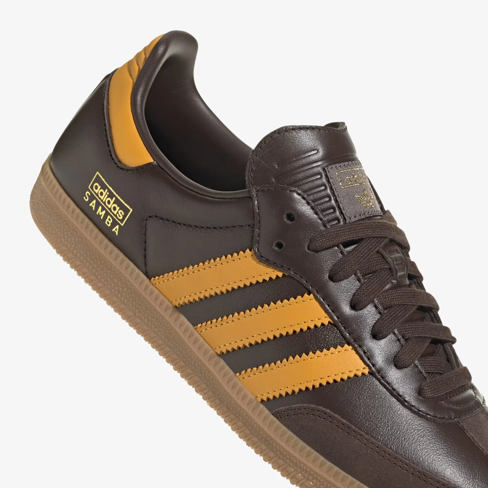 Adidas Originals | SAMBA OG  { DARK BROWN/PRELOVED YELLOW F23/GUM