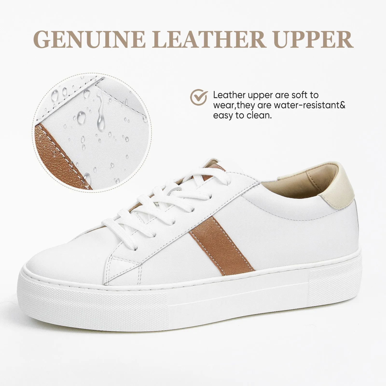 AiciBerllucci White Calfskin Leather Upper & Cowhide Leather Lining-ZOY1-Women's Casual Sneakers,Leather Platform Sneakers for Women Fashion