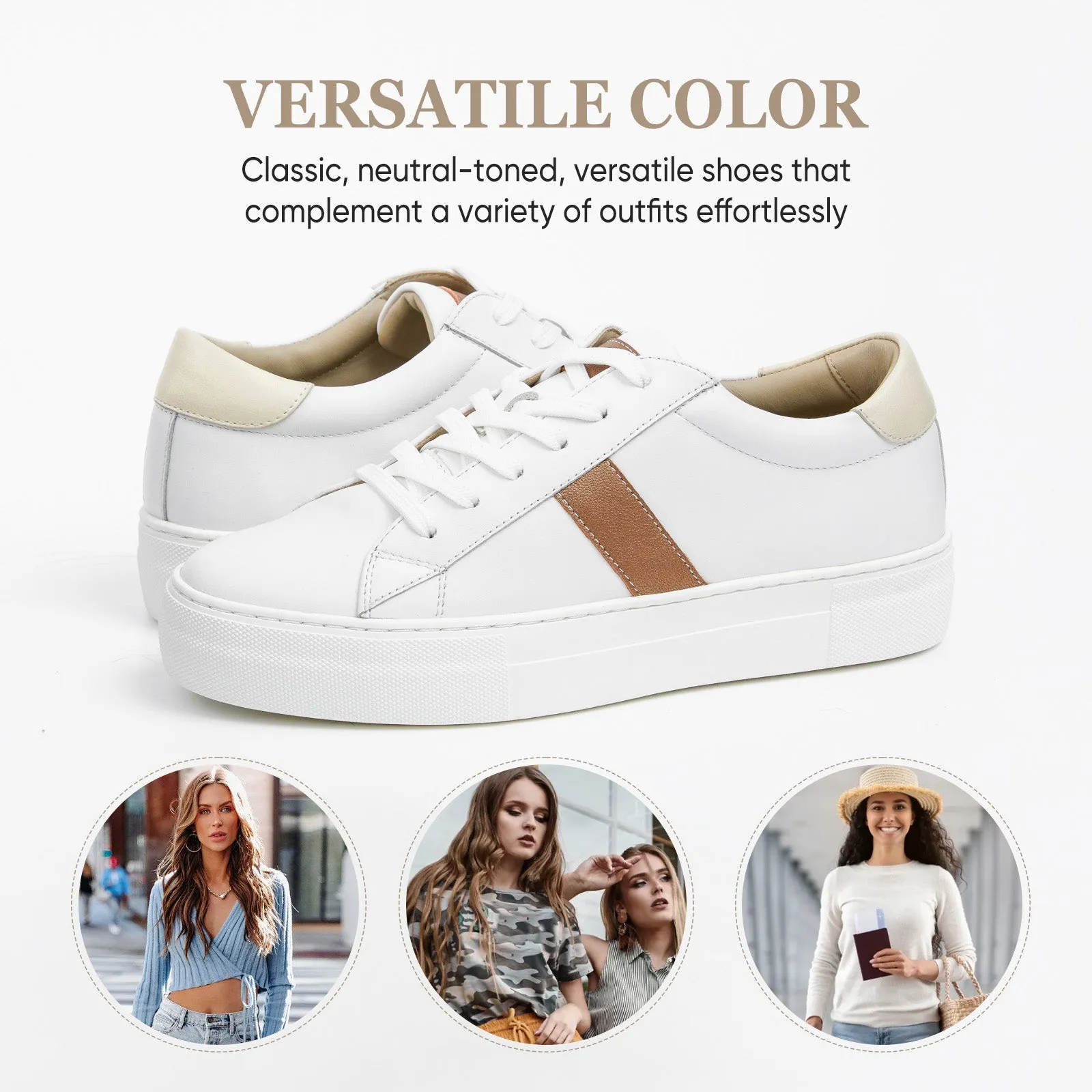 AiciBerllucci White Calfskin Leather Upper & Cowhide Leather Lining-ZOY1-Women's Casual Sneakers,Leather Platform Sneakers for Women Fashion