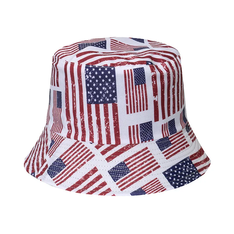 American flag fisherman hat women's double-sided sunscreen sun hat all-match pot hat men