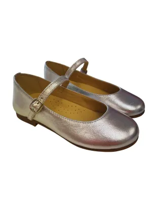 Andanines Girls Silver Leather Ballet Pumps