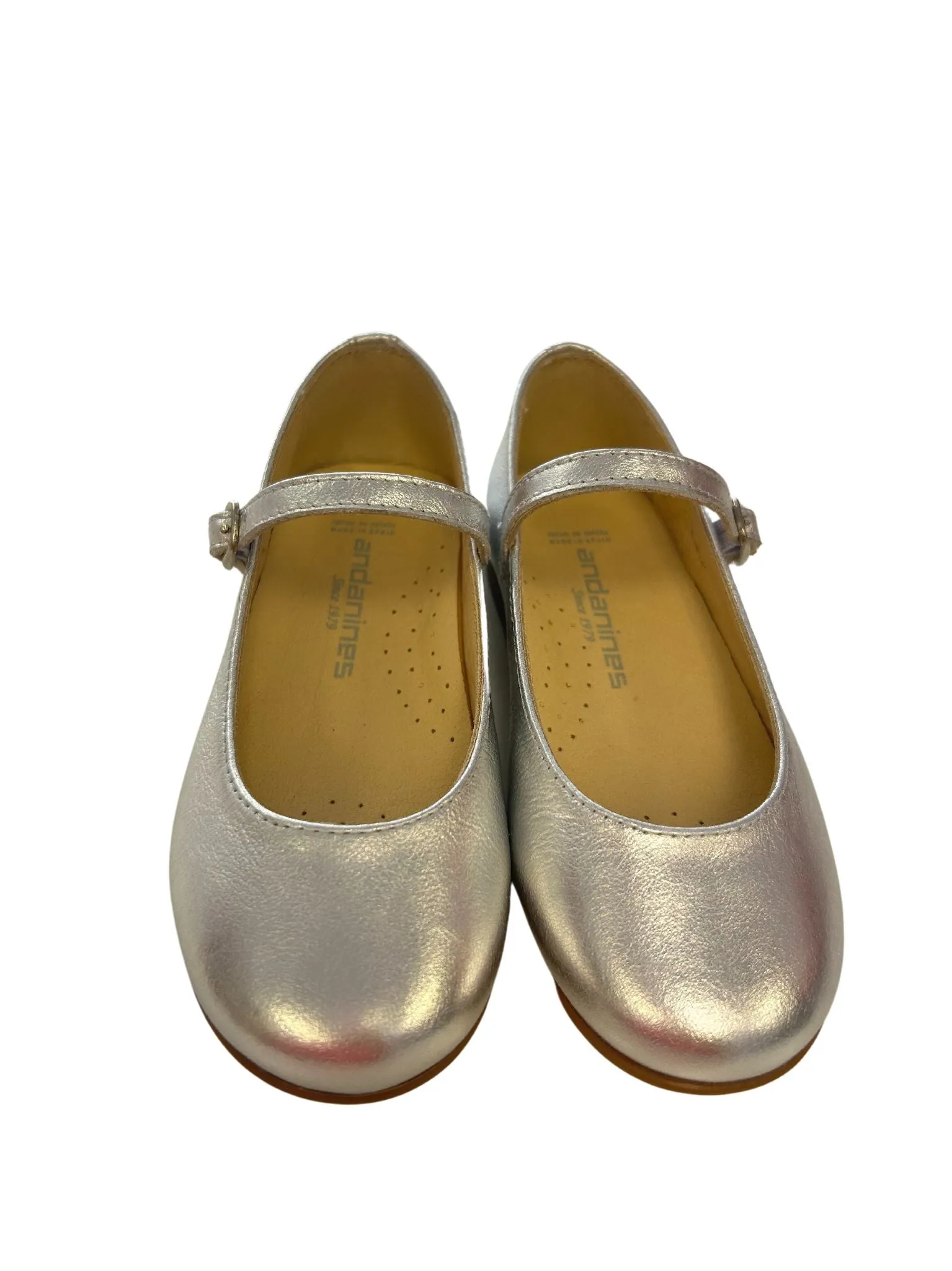 Andanines Girls Silver Leather Ballet Pumps