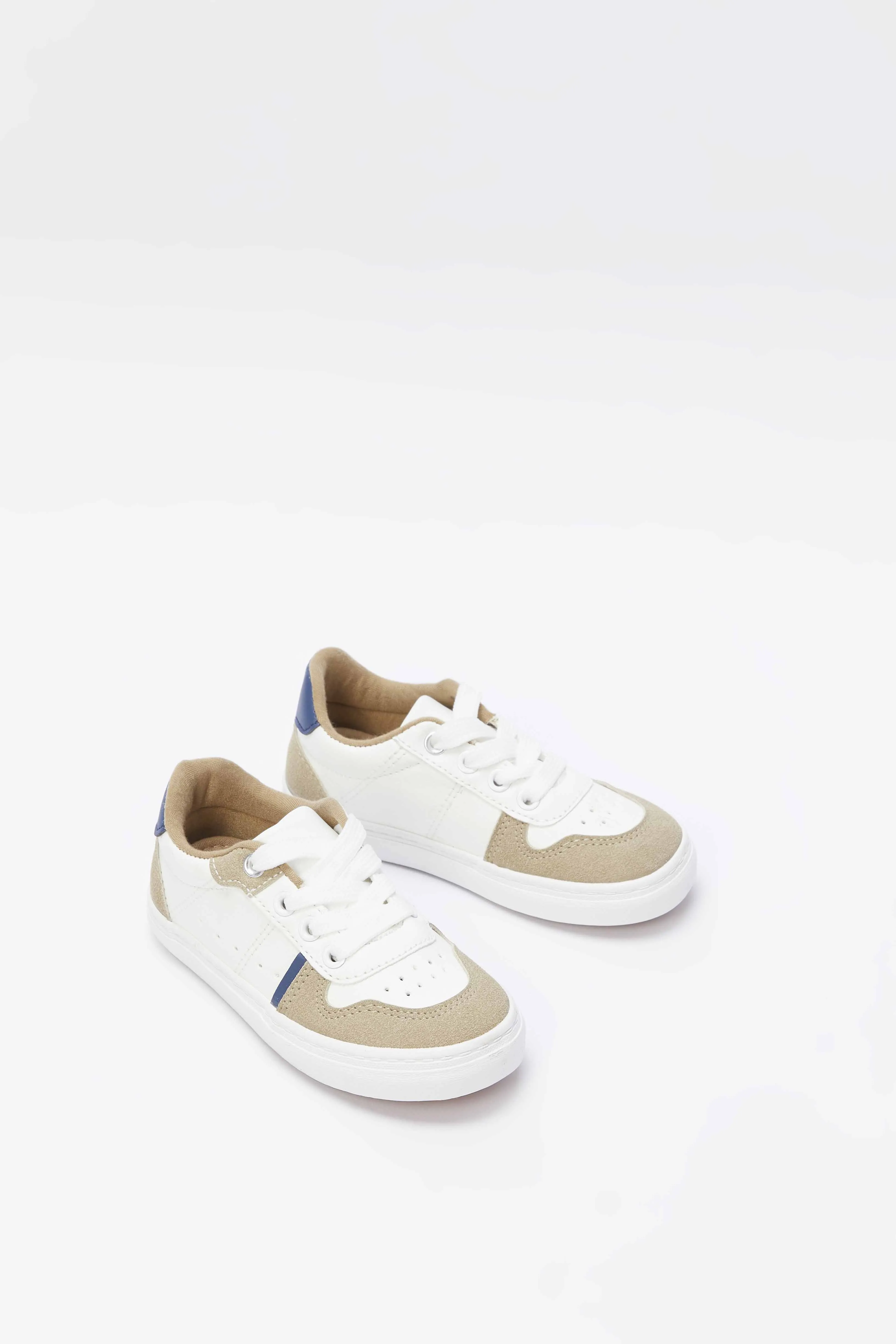 Baby Boys White And Beige Lace-Up Sneakers