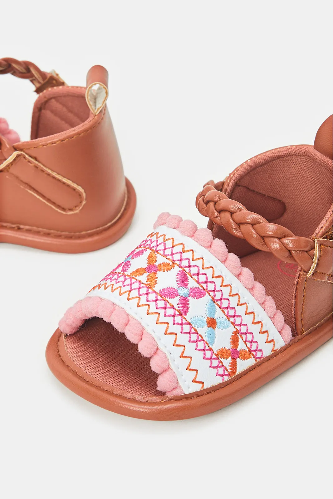 Baby Brown Printed Pram Shoes