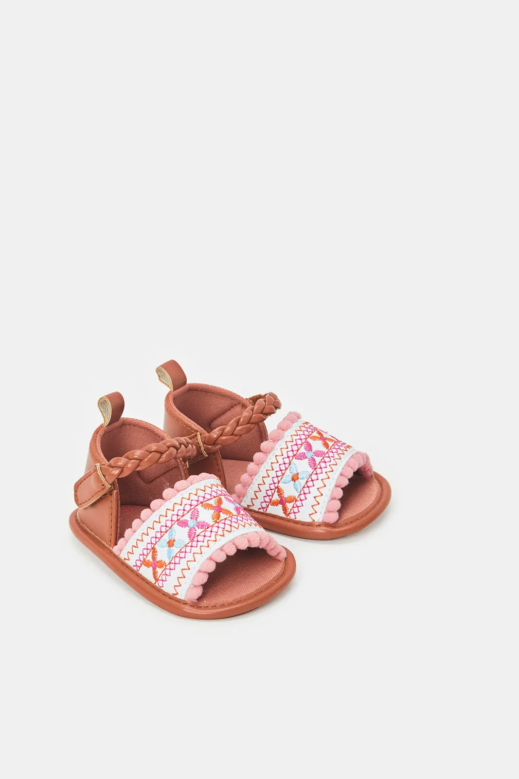 Baby Brown Printed Pram Shoes