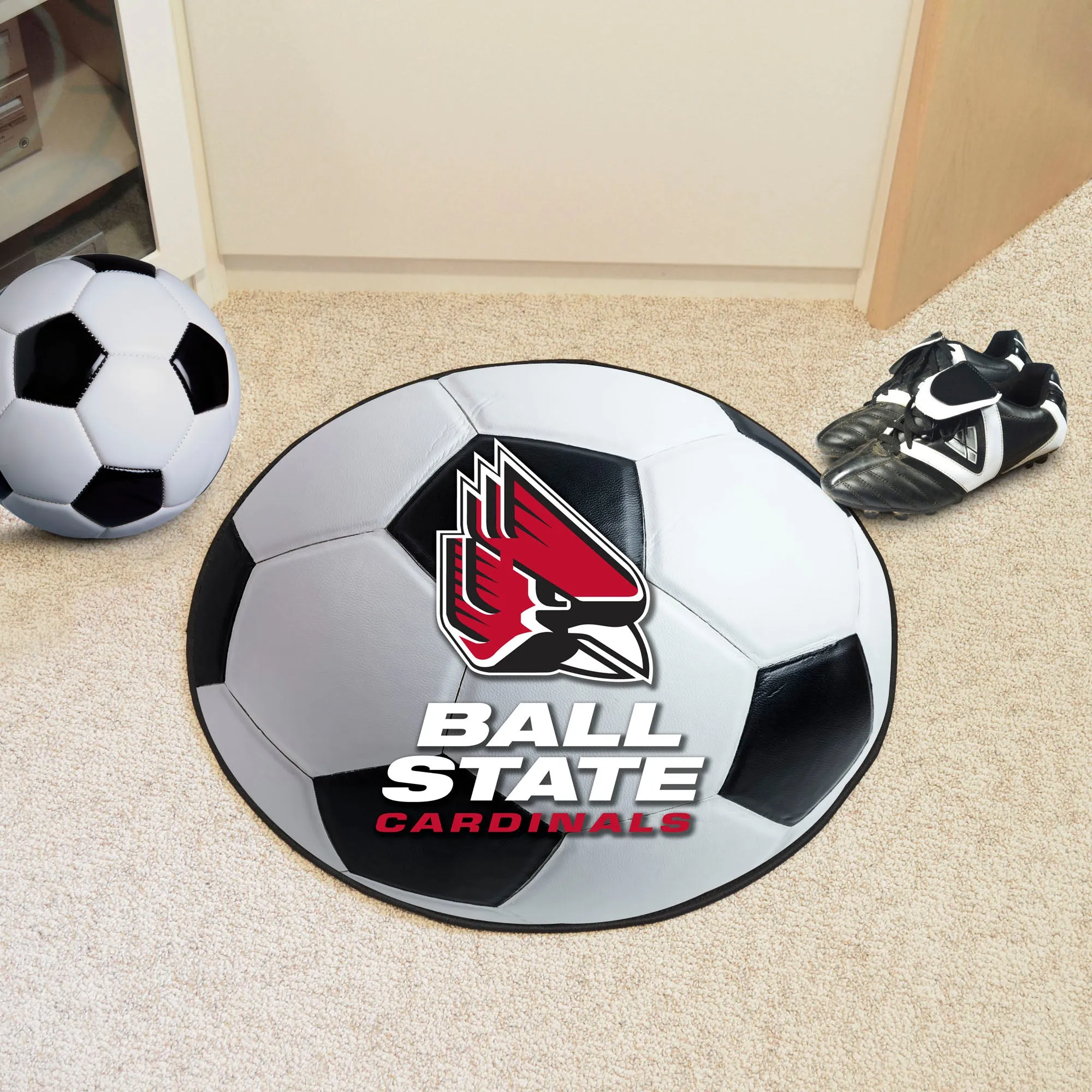 Ball State Cardinals Soccer Ball Rug - 27in. Diameter