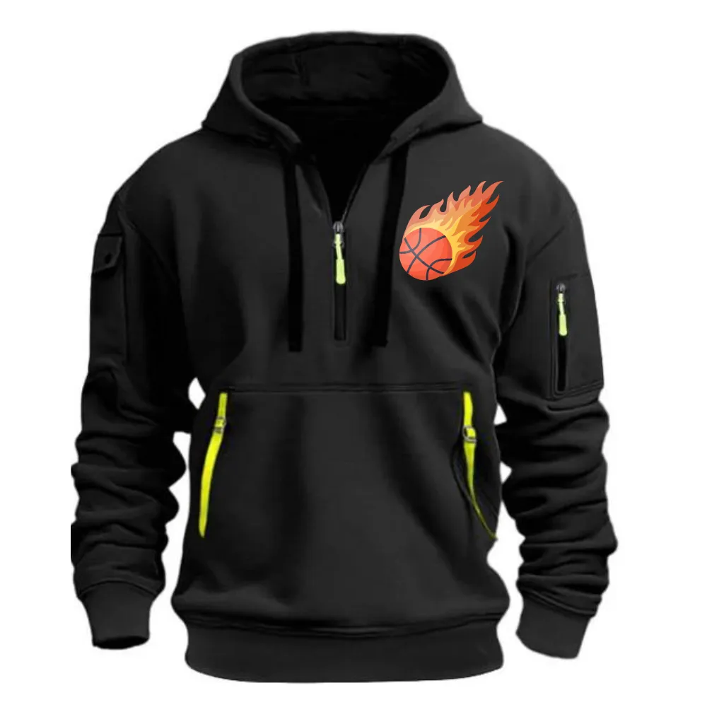 BASKETBALL ARM POCKET ZIPPER HOODIE