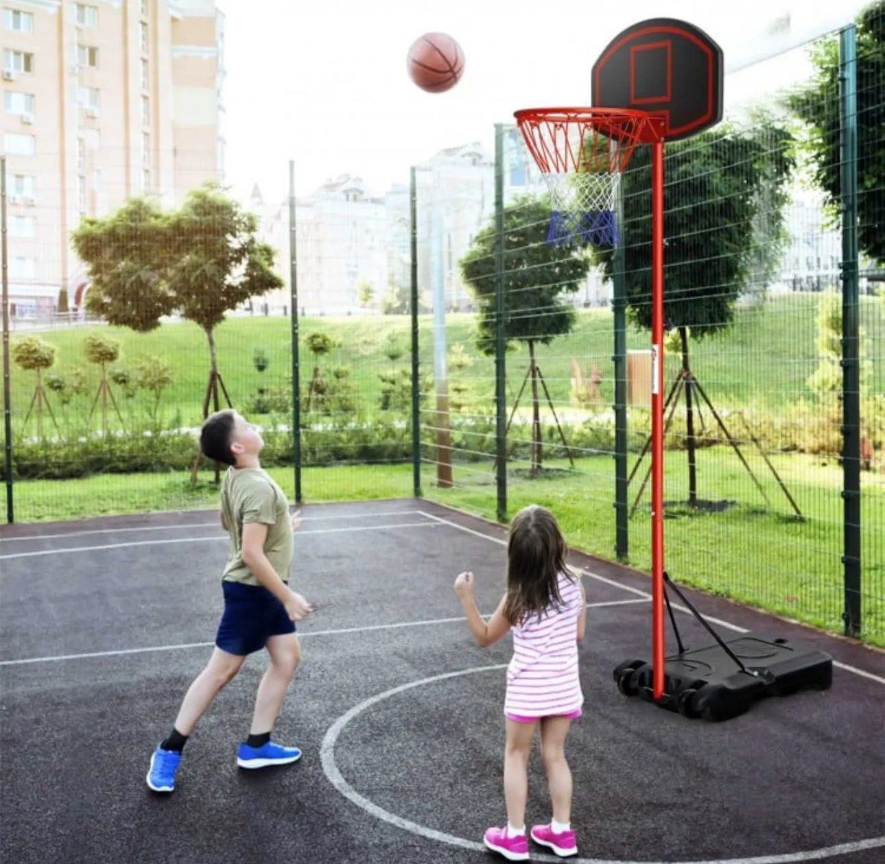 Black & Red Super Cool Portable Basketball Net Hoop With Wheels & Backboard | Adjustable Height | 5FT-7Ft | Heavy Duty | Sturdy Base