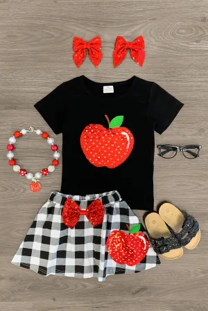 Black & White Sequin Apples Skirt Set