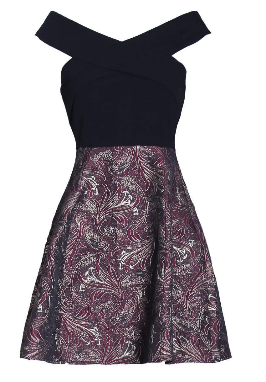 Black and Wine 2in1 Skater Dress With Floral Print