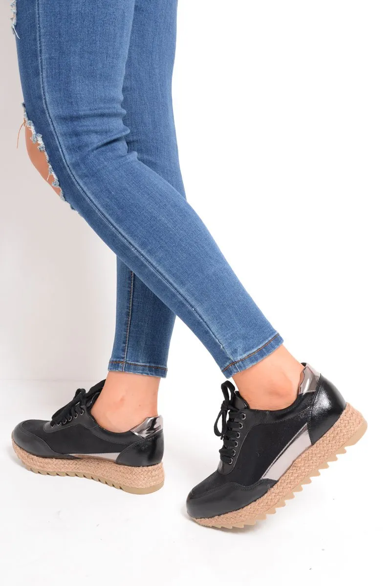 Black Lace Up Chunky Espadrille Trainers - Emmarie