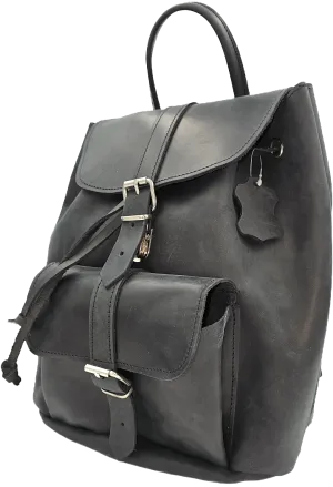 Black unisex backpack leather bag with locker front pocket