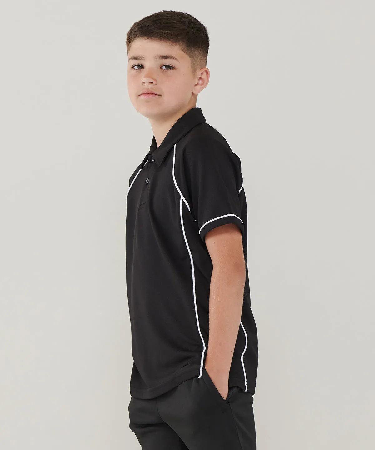 Black/Amber/White - Kids piped performance polo