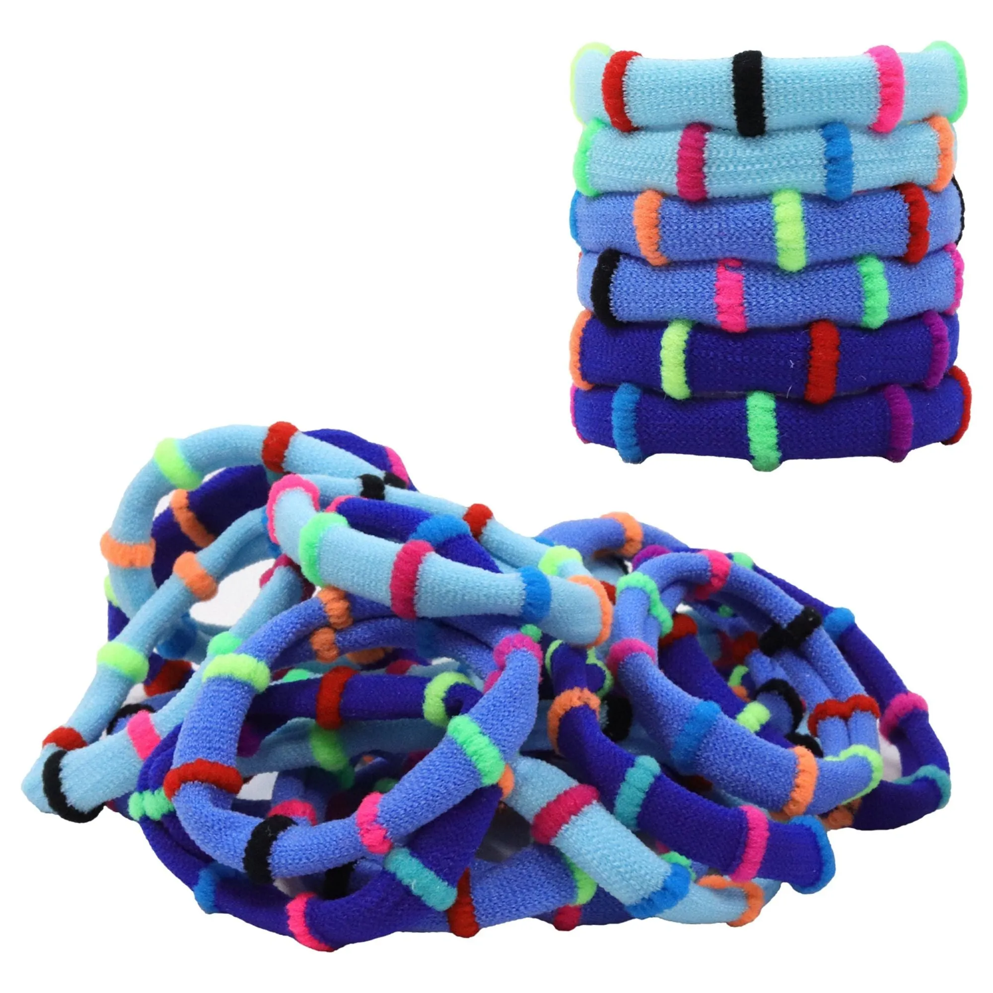 Blue and Rainbow Seamless Hair Elastics - 100 Pack