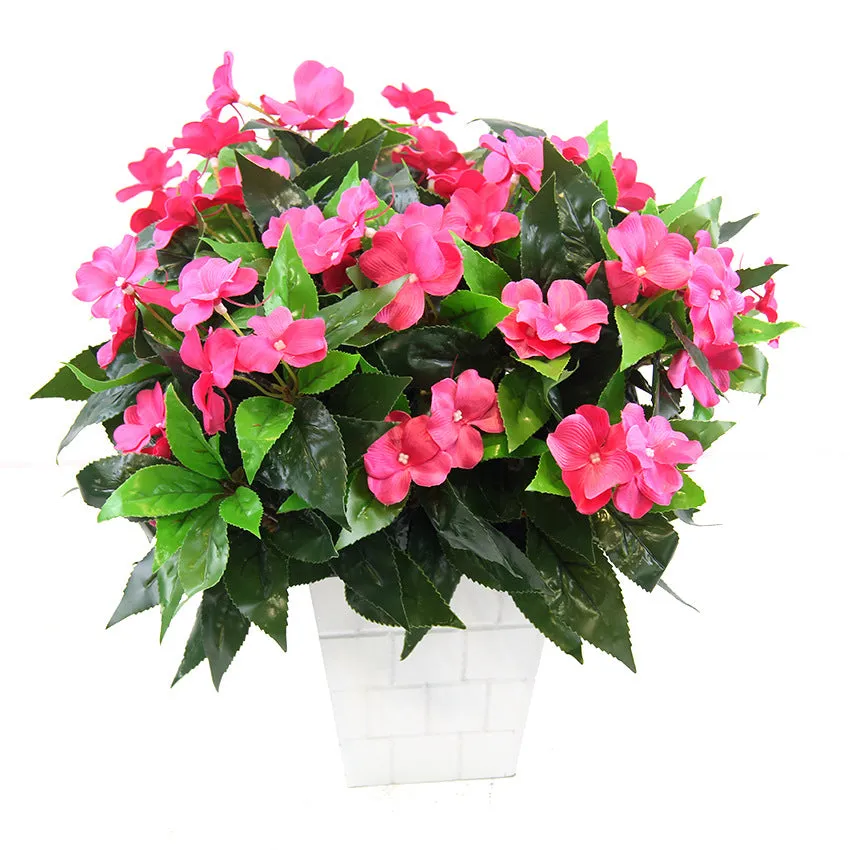 Bulk 10 Bundles 16" Impatiens Bush UV Resistant Artificial Impatiens Bouquet Flowers for Outdoors Wholesale