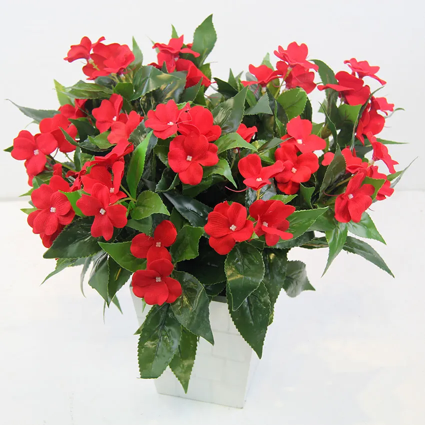 Bulk 10 Bundles 16" Impatiens Bush UV Resistant Artificial Impatiens Bouquet Flowers for Outdoors Wholesale