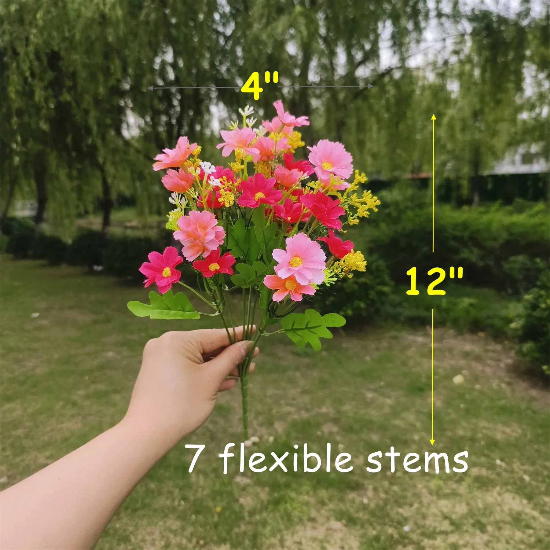 Bulk 12" 8Pcs Artificial Fall Flowers for Outdoors Orange Yellow Daisy Plants Shrubs for Garden Wholesale