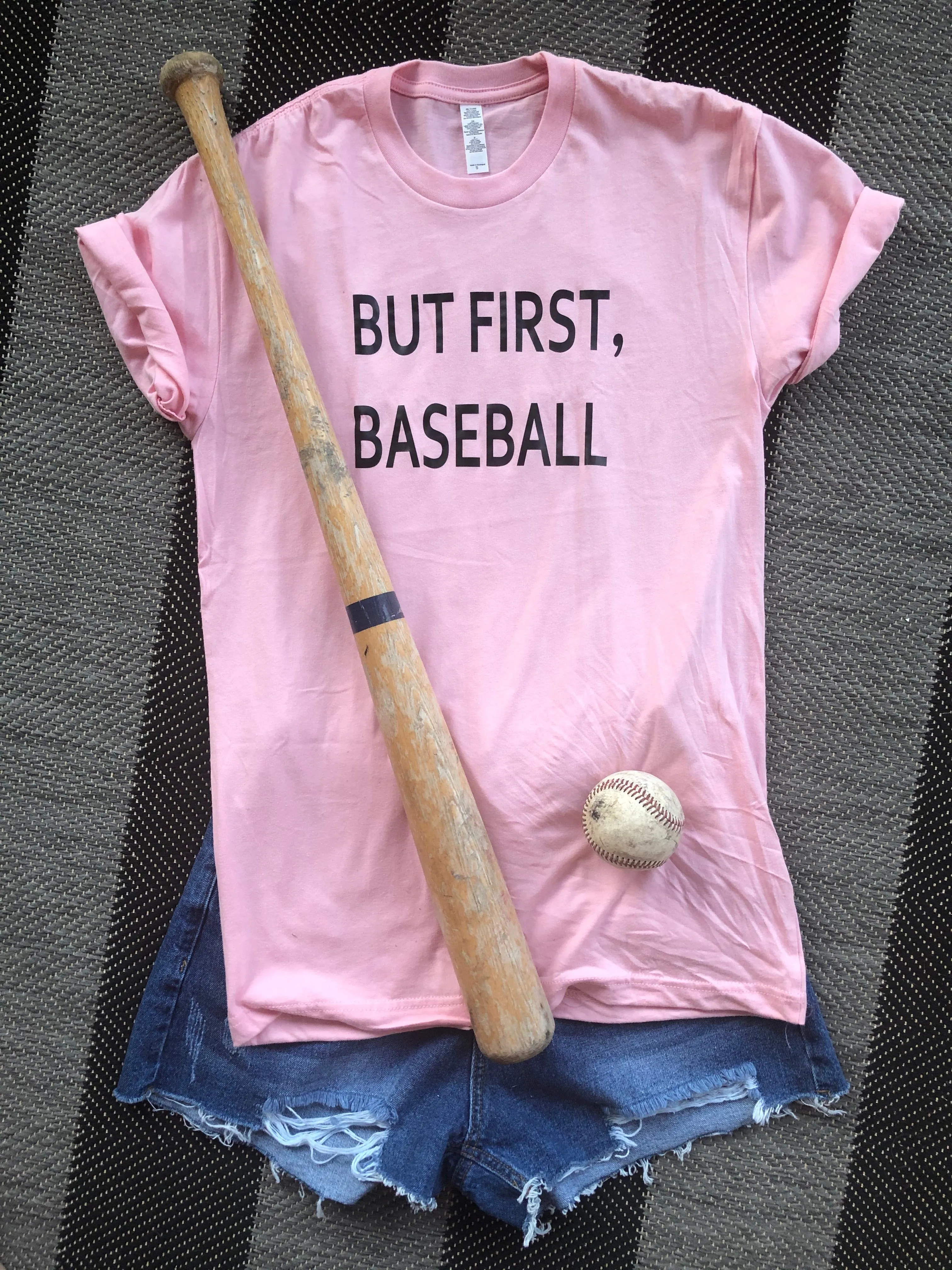 But First, Baseball Tee in Pink (S-2X)