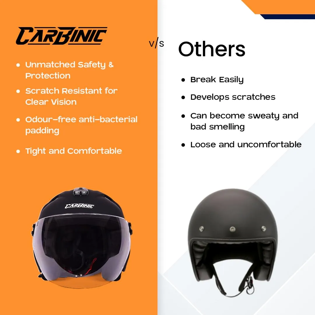 CARBINIC Knight Series Half Face Helmet for Men & Women | ISI Certified | Clear & Scratch Resistant Visor | Lightweight & Stylish | Medium | Black