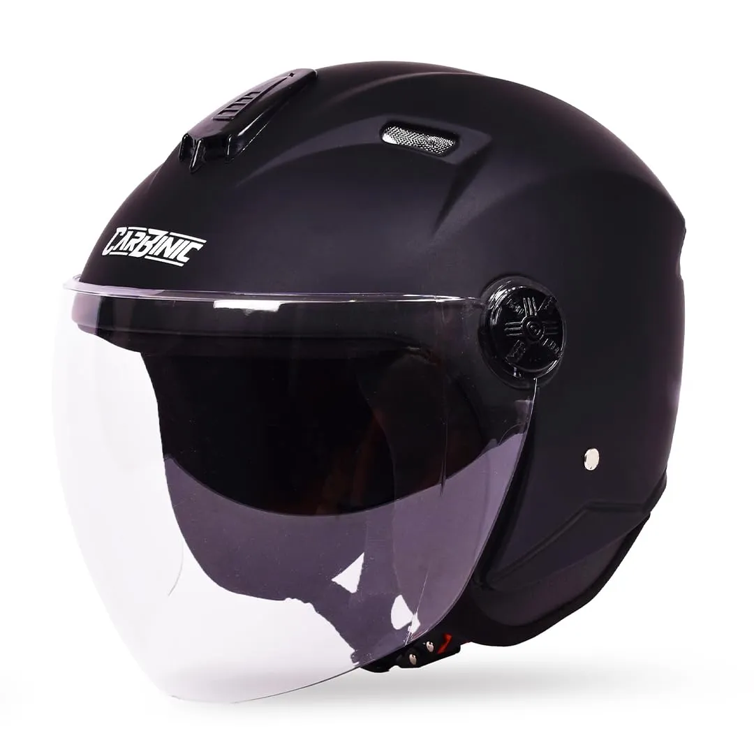 CARBINIC Knight Series Half Face Helmet for Men & Women | ISI Certified | Clear & Scratch Resistant Visor | Lightweight & Stylish | Medium | Black