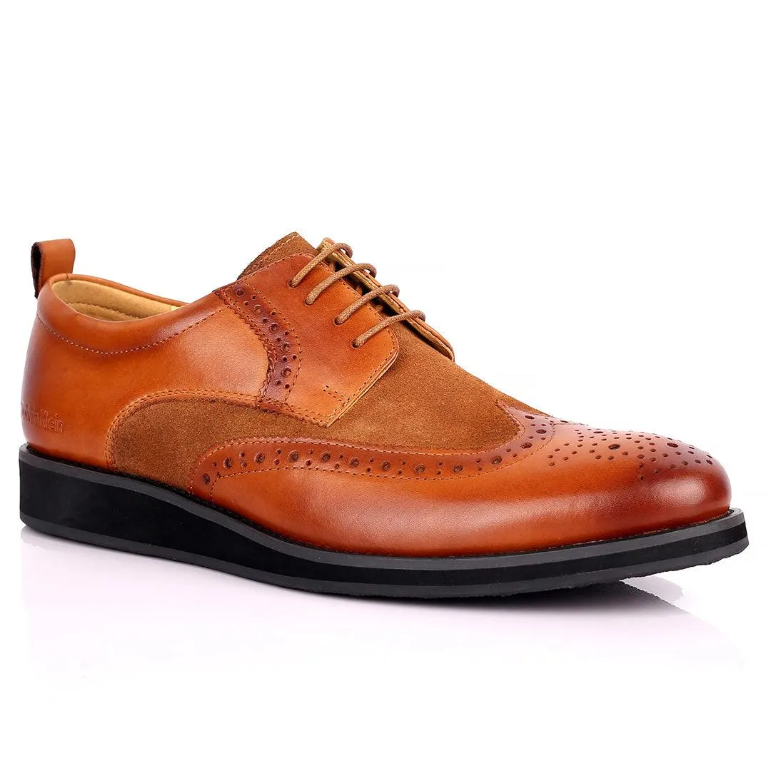 CK Classic Brogue And Half Suede Designed Leather Shoe - Brown