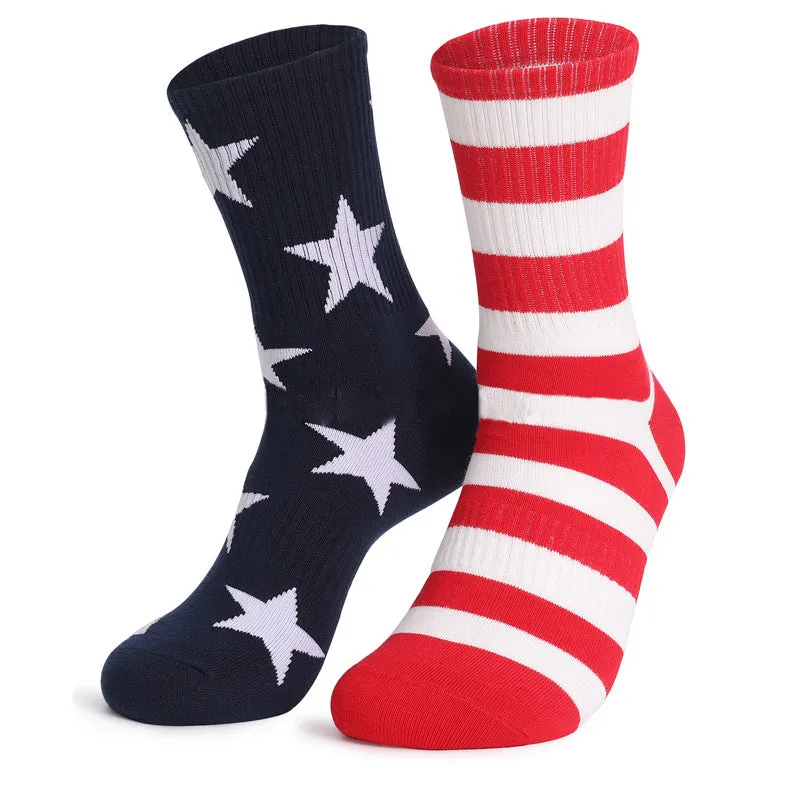 COLORED STRIPED MID LENGTH SOCKS FOR MEN'S SPORTS SOCKS AND CASUAL LONG SOCKS