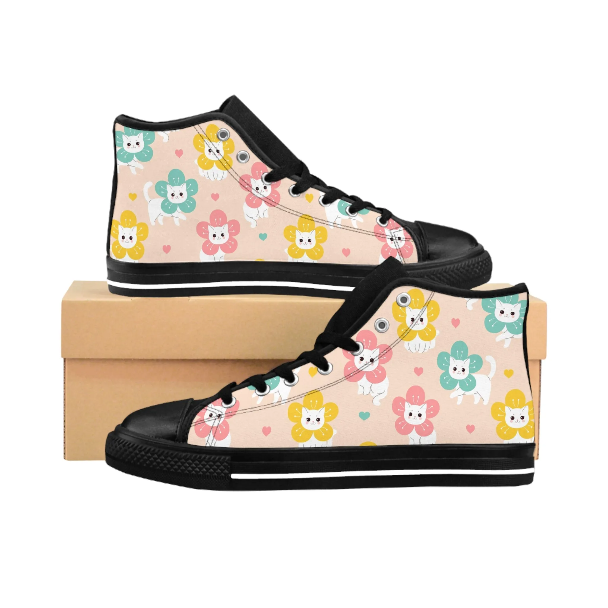 Colorful Flower Kitty Women's Classic Sneakers