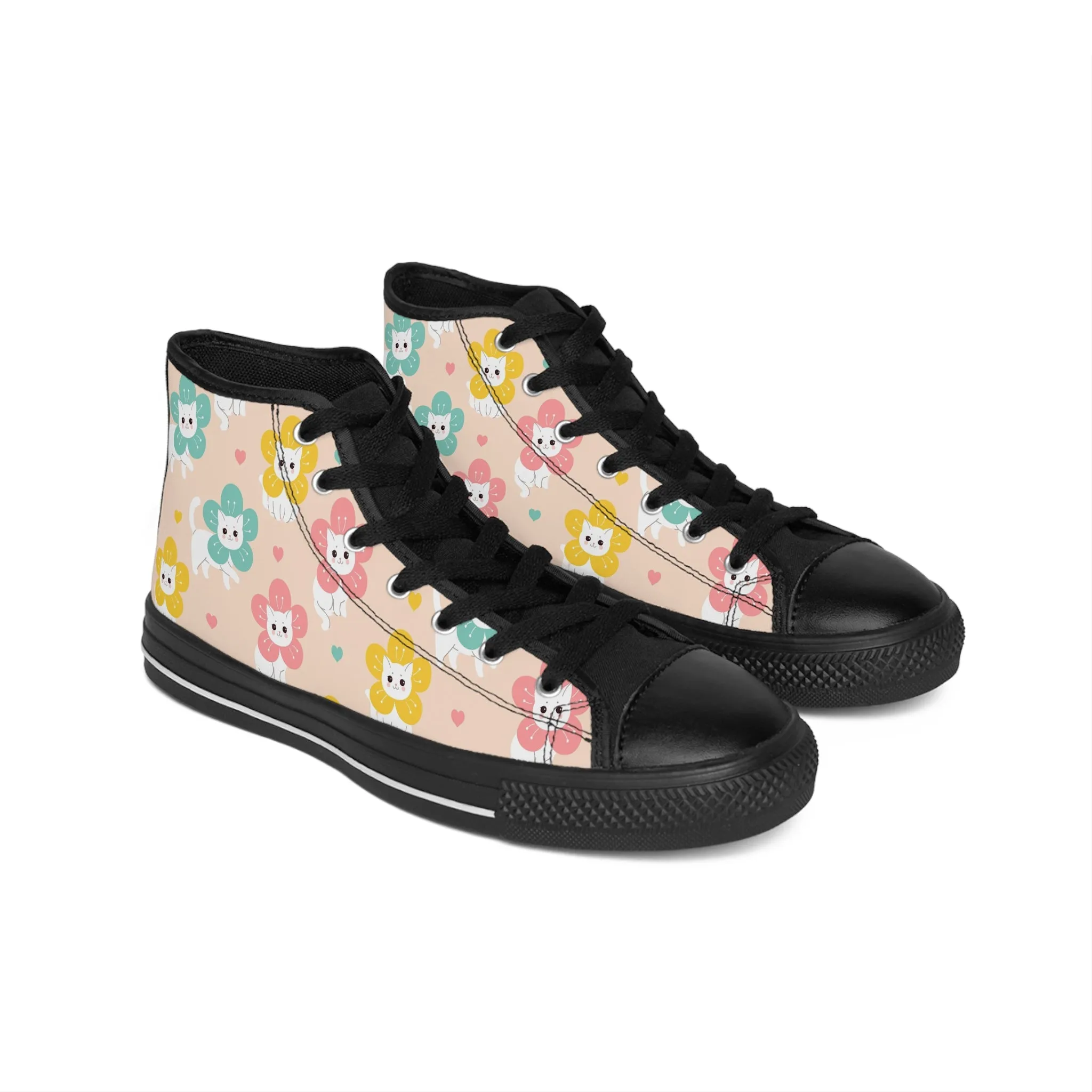 Colorful Flower Kitty Women's Classic Sneakers