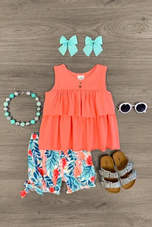 Coral Tropical Parrot Short Set